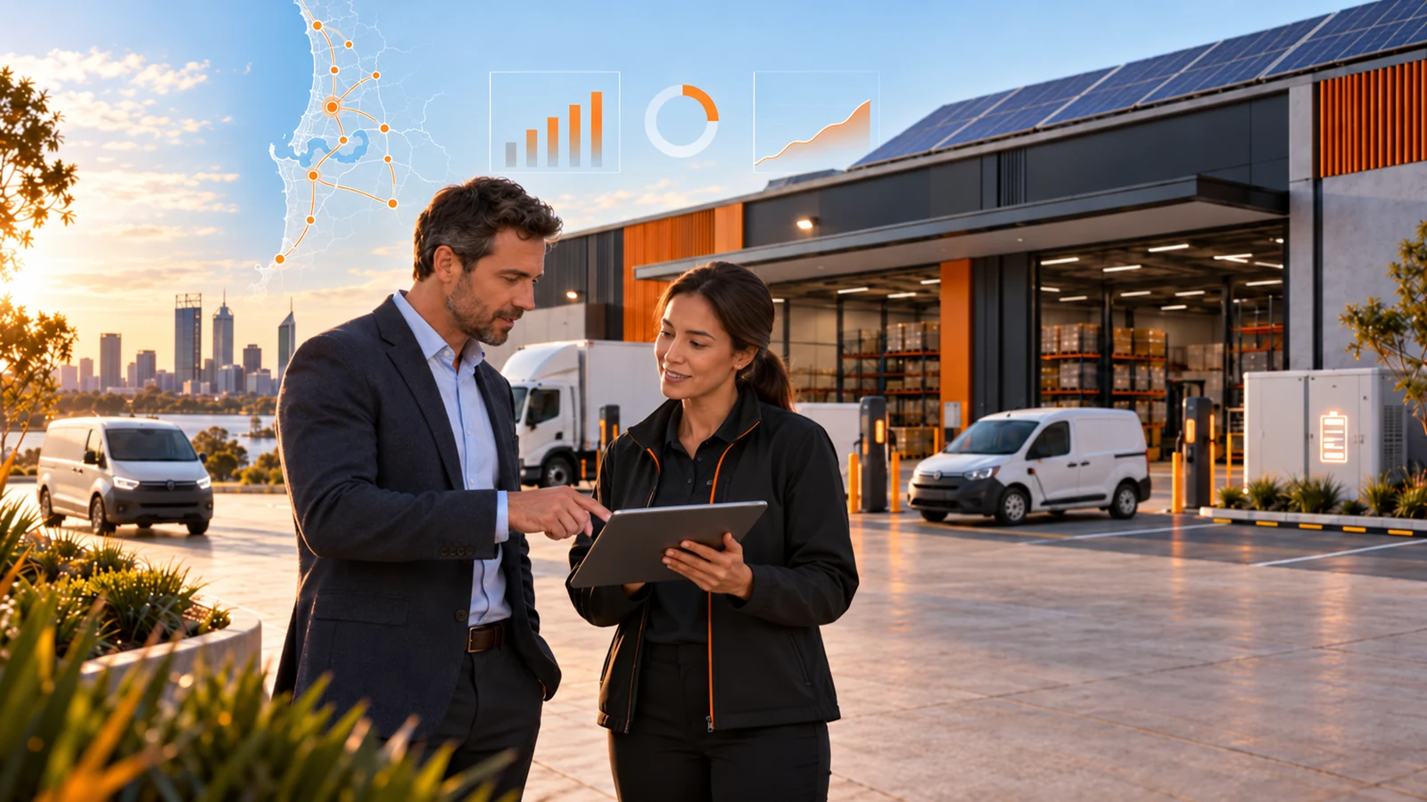 Fleet electrification advisor discussing depot operations and modelling with a client